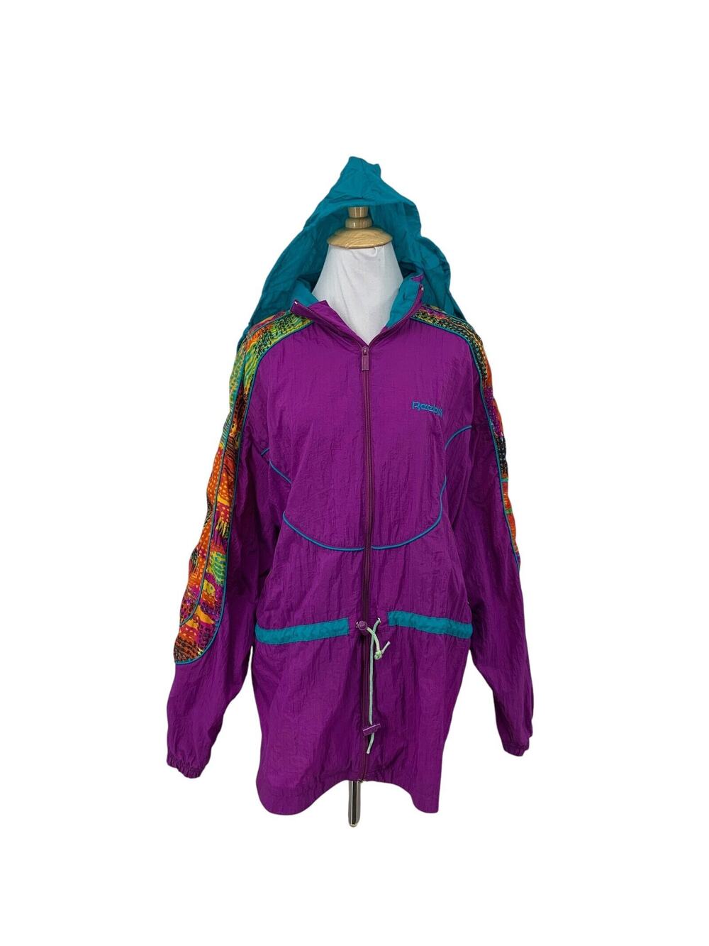 Vintage Reebok Jacket Womens M‎ Medium Multi Retro Full Zip Hoodie Oversized